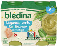 Légumes verts, riz, saumon du Pacifique