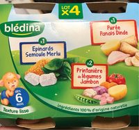 2 Printanière de Légumes Jambon / 1 Epinards Semoule Merlu Blanc / 1 Purée Panais Dinde 4x200g