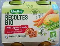 BLEDINA LES RECOLTES BIO Petits Légumes du Jardin Boeuf 2x200g Dès 6 Mois