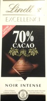 Chocolat Noir Intense Excellence 70% cacao