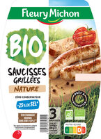 Saucisse grillée nature -BIO -25% de sel*