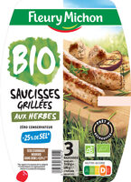 Saucisse grillée aux herbes BIO -25% de sel*