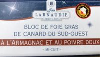 Bloc de foie gras de canard a l'armagnac et au poivre doux