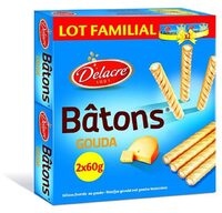 Delacre Bâtons biscuits apéritifs fourrés gouda - 2X60g