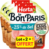 HERTA LE BON PARIS Jambon sel réduit ss nitritex4 LOT 2+1OFT
