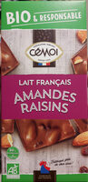 Chocolat lait français Amandes raisins
