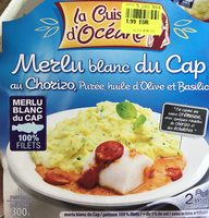 Merlu blanc du Cap au Chorizo, purée, huile d'olive et basilic