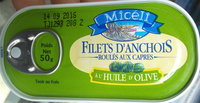 Filets d'anchois roulés aux câpres à l'huile d'olive