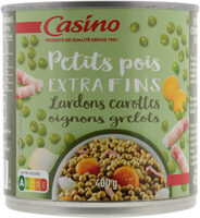 Petits pois cuisinés aux lardons avec carottes et oignons