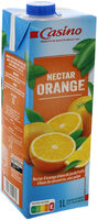 Nectar Orange à base de jus concentré. Teneur en fruits : 55% minimum