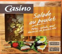 Salade au poulet : pâtes, salade, œuf,émincés de poulet rôti