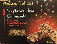 Barres ultra gourmandes cacahuètes, canneberges, raisins, amandes grillées Casino