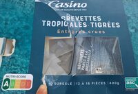 Crevettes tropicales tigrées entières crues ASC