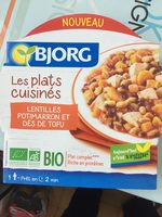 Lentilles potimarron et dés de tofu