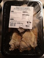 Poulet cuit et découpé avec jus et surgelé