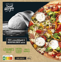 Pizza légumes grillés, chèvre cendré français, tomates marinées