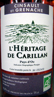 Cinsault et Grenache Pays d'Oc 2011 IGP Bio L'Héritage de Carillan