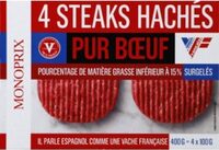 Steaks hachés, pur boeuf, 5% de mat. Gr. Surgelés