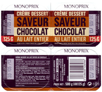 Crème dessert saveur chocolat au lait entier