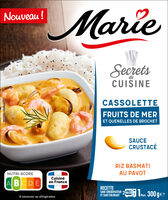 Cassolette de fruits de mer et quenelles de Brochet sauce crustacé Riz basmati au pavot
