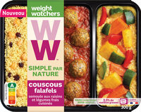 Couscous falafels, semoule aux raisins et légumes frais cuisinés