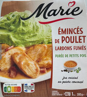 Émincés de poulet - Lardons fumés - Purée de petits pois