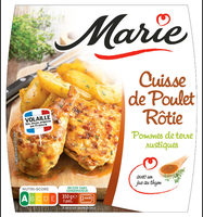 Cuisse de poulet rôtie, pommes de terre, courgettes persillées
