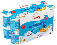 YAOURT AROMATISE 16X125G - fruits des bois, noix de coco, framboise, abricot, banane, fraise