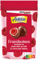 Framboises surgelées enrobée de chocolat blanc et lait