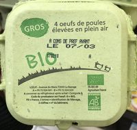 4 oeufs de poules élevées en plein air Gros Bio
