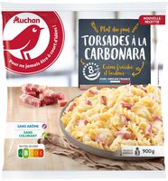 Torsades à la carbonara, crème fraîche et lardons