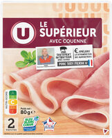 Jambon supérieur avec couenne Bleu Blanc Coeur, 2 tranches 80g