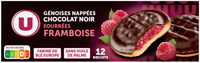 Génoises nappées chocolat noir fourrées framboise