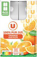 Pur jus d'orange sans pulpe brique 4X1 litre