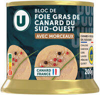 Bloc de foie gras de canard du Sud Ouest IGP avec 30% morceaux, boitede 200g