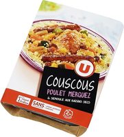 Couscous au poulet et merguez, semoule aux raisins secs