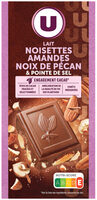 Chocolat au lait aux amandes,noisettes et noix de pécan et pointe de sel Tablette de 200g