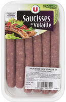Saucisse de volaille nature, 6 pièces, 300g