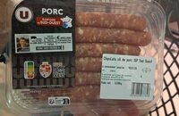 Chipolata issue de porc IGP du Sud-Ouest, 6 pièces, barquette,330g