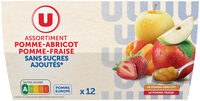 Dessert fruitier coupelle 6 pommes-abricots, 6 pommes-fraises sans sucre ajouté 12x100g