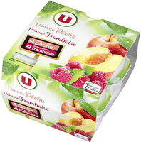 Coupelle dessert de fruits pomme,pêche et pomme, framboise