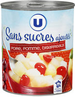 Mélange de fruits sans sucres ajoutés de poires, pommes, bigarreaux aujus de raisin à base de concentré