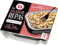 Salade thaï crevette 3 riz avec fourchette,