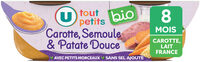 Plat bébé du soir Patate douce carotte et semoule, dès 8 mois - 2x200g- Repas bébé