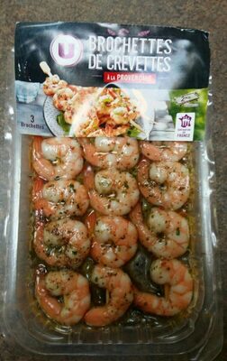 Brochettes de crevettes à la provençale, transformé en France, 3 pièces, barquette de 135g