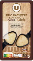 Fromage à Raclette sans croûte Duo Nature & Fumé, lait pasteurisé, 27%MG, 400g