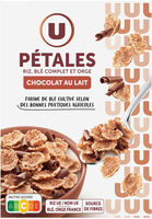 Pétales riz, blé complet et orge, chocolat au lait