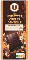 Chocolat noir noisettes et éclats de crêpes dentelle, tablette 180g