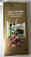 Chocolat lait fourré praliné amande feuilletine