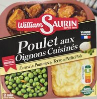 Poulet aux oignons cuisinés écrasé de pommes de terre et petits pois